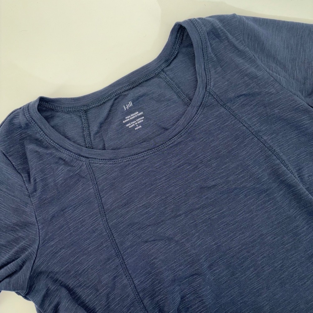 J. Jill Navy Blue Pima Seamed Elbow-Sleeve Tunic Top Small Petite